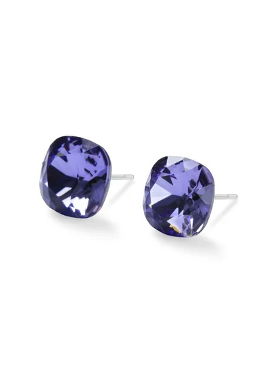 Seona Seona Sophia 10mm Cushion Cut Crystal Earrings – Hypoallergenic Stud Earrings for Women, Tarnish‑Free Stainless Steel Jewelry for Sensitive Ears - Tanzanite